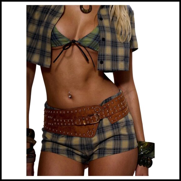 Faux Suede Western Belt Rivet Studded Y2K Chic Cowgirl Wide Waist Belt